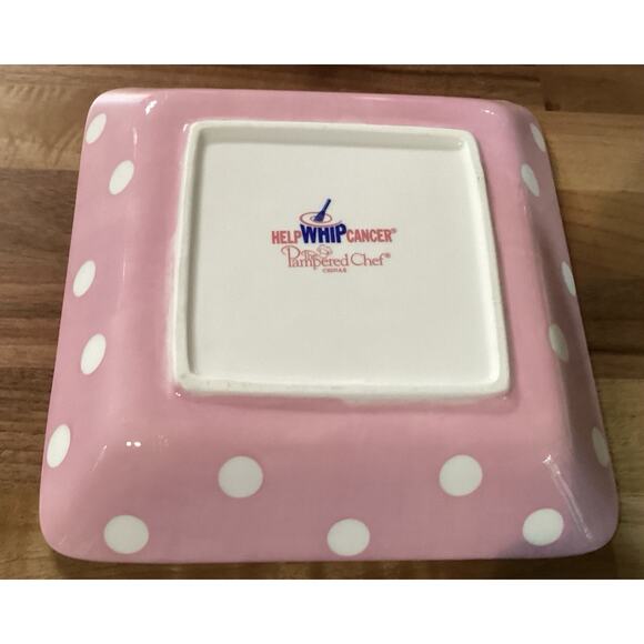 Lot of 2 Pampered Chef “Help Whip Cancer” Cute Pink White Polka Dot 7.25" Plates - Picture 8 of 8